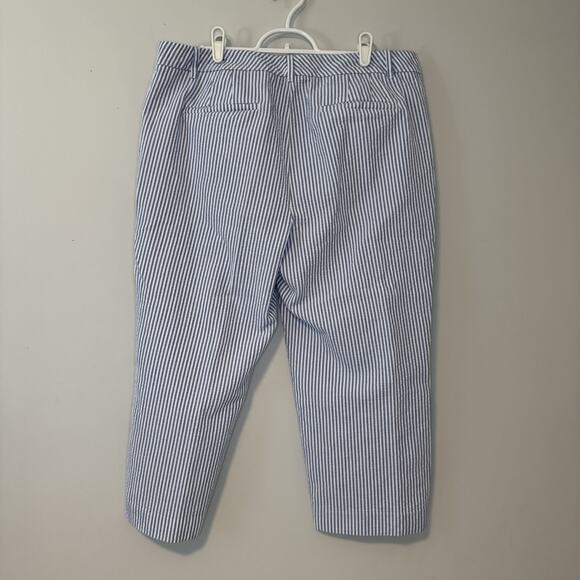 Talbots Capri Pants Size 14 Blue White Stripe Seersucker Cotton Crop Buttons - Picture 3 of 9